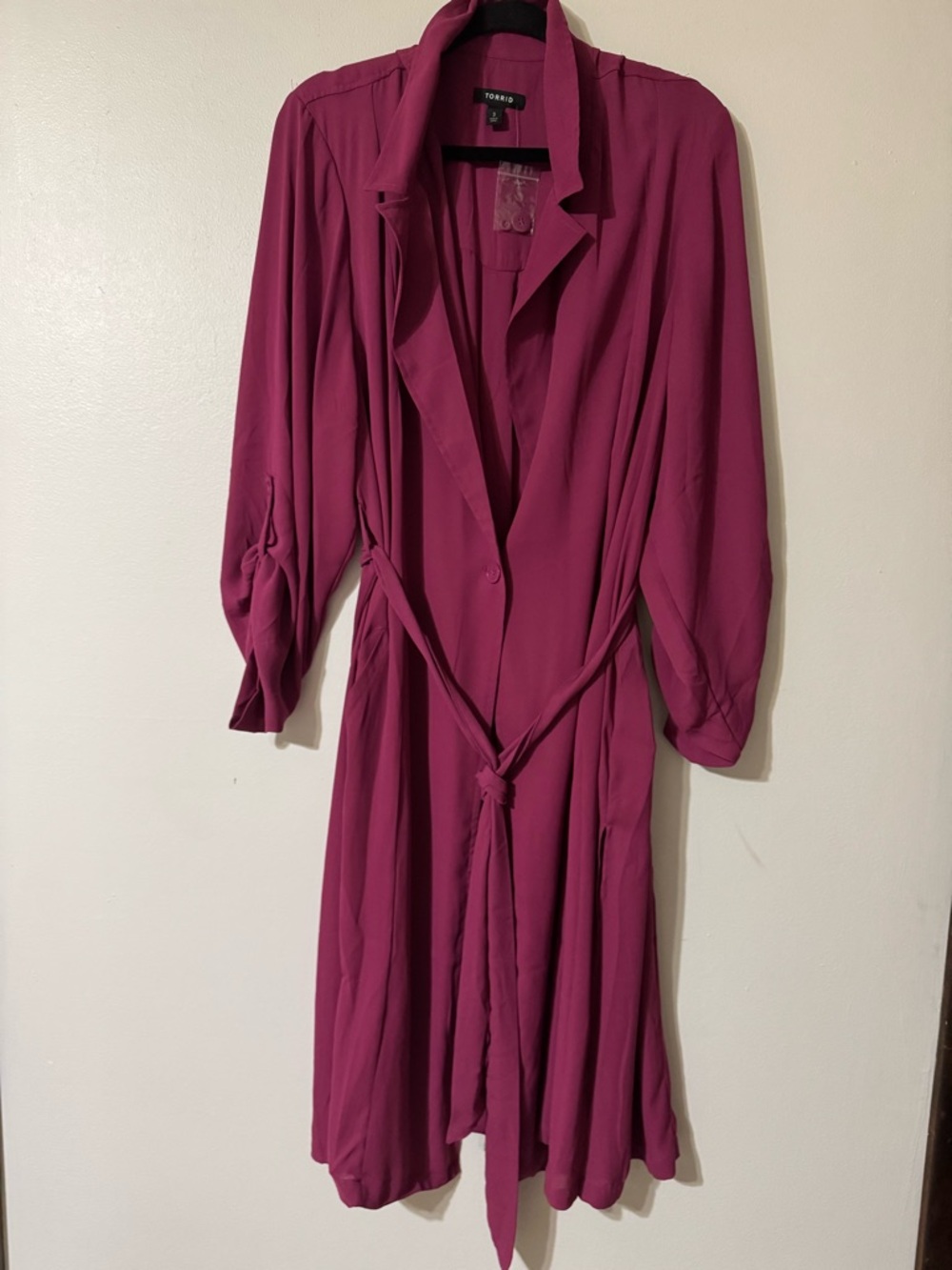 torrid Magenta Long Sleeve Wrap Dress with Waist Tie